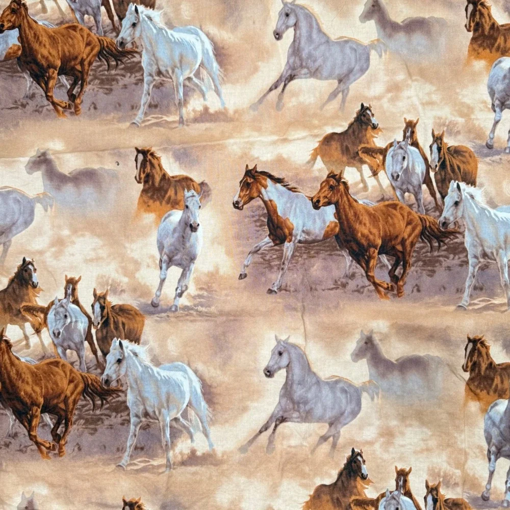 Handmade Wild Horse Print Bib Apron Western Equestrian Farmhouse Tan Brown